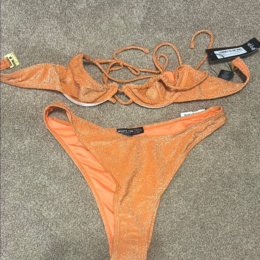Nasty Gal Orange Glitter Bikini